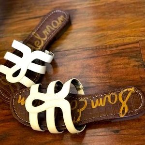 Sam Edelman Leather Slide Sandals Cream/White